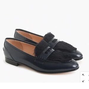 J.Crew Navy Leather Penny Loafers with Fur size 7